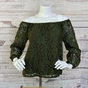 Hollister Off-the-Shoulder Olive Green 3/4 Fall